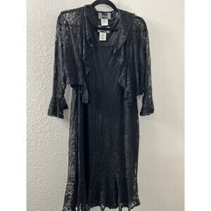Slinky Brand‎ Black Lace Sleeveless Midi Dress & Shrug Witchy Goth Grunge Vamp M